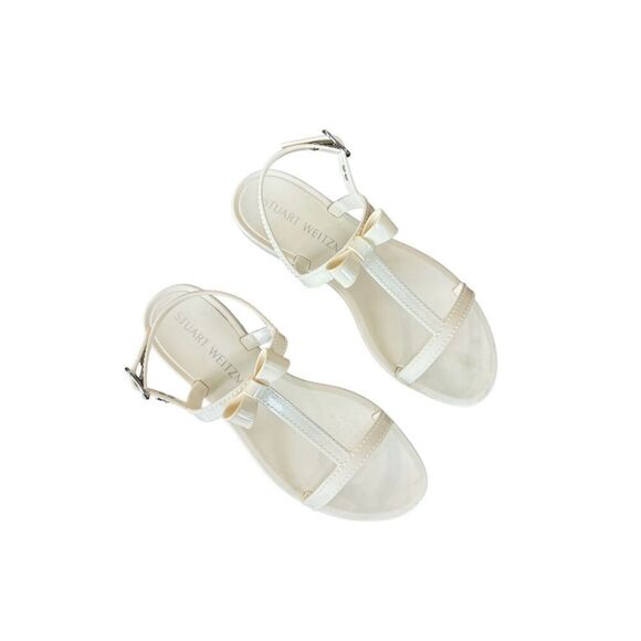 Stuart Weitzman Womens White Jelly Open Toe Mellie Bow Flat Sandals Size 8 - Picture 4 of 7